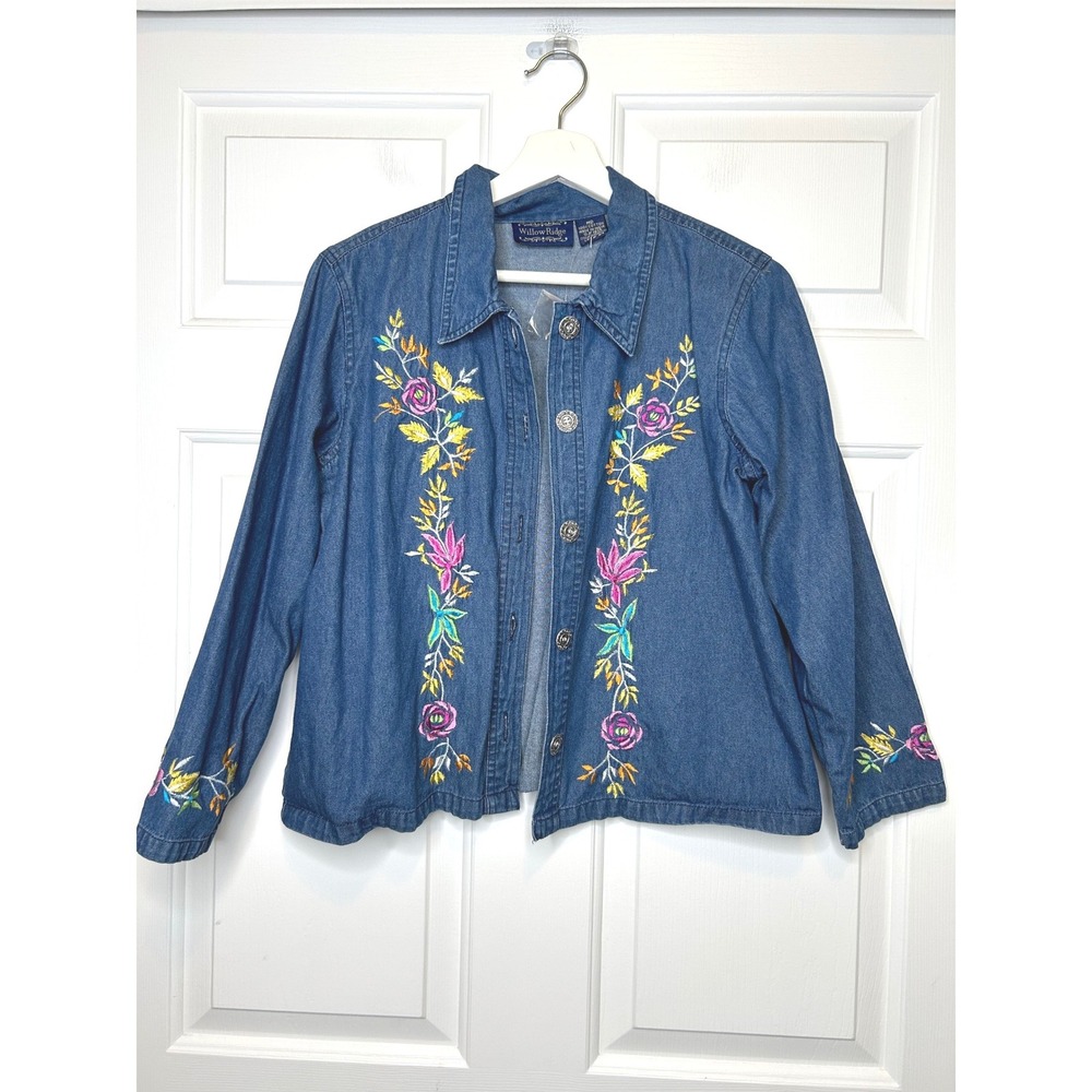 Willow Ridge Vintage NEW Lightweight Floral Embroidered Denim Jacket Shirt
